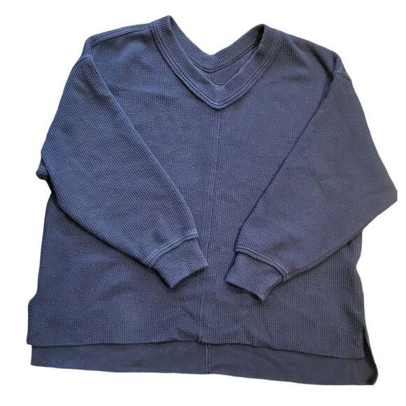 Aerie Wonder Sweetshirt Women's Large Black Grey Thermal Waffle Cozy Oversized - Picture 3 of 5